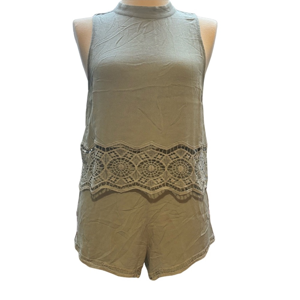 Pacsun Mint Green Crochet Boho Two Piece Set Sleeveless Top & Shorts Size Large